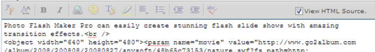 paste embed code of the slideshow